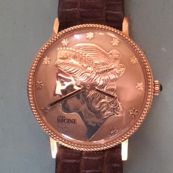 Jules RaCine Gold Liberty Coin Face Wrist Watch - Picture 2 of 16